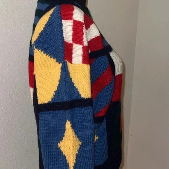 Quissett Cove Vintage Unisex Patchwork 100% Wool Sweater Jumper Size Medium - Picture 12 of 14